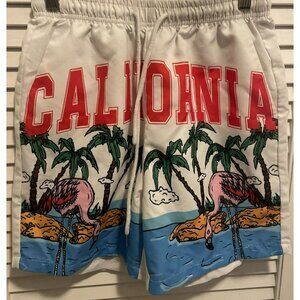 Romwe Swim Trunks Mens X Small Palm Trees California Flamingo Shorts